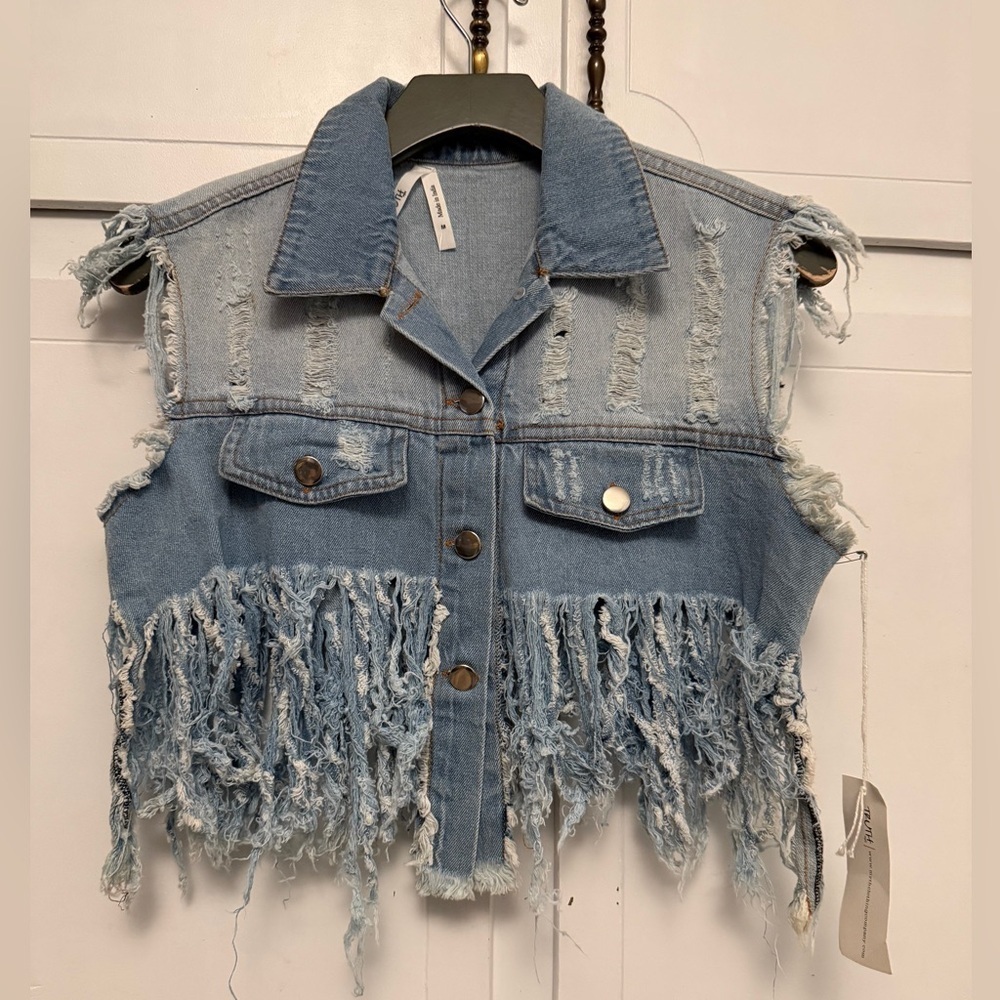Truth Distressed Denim Vest - Blue